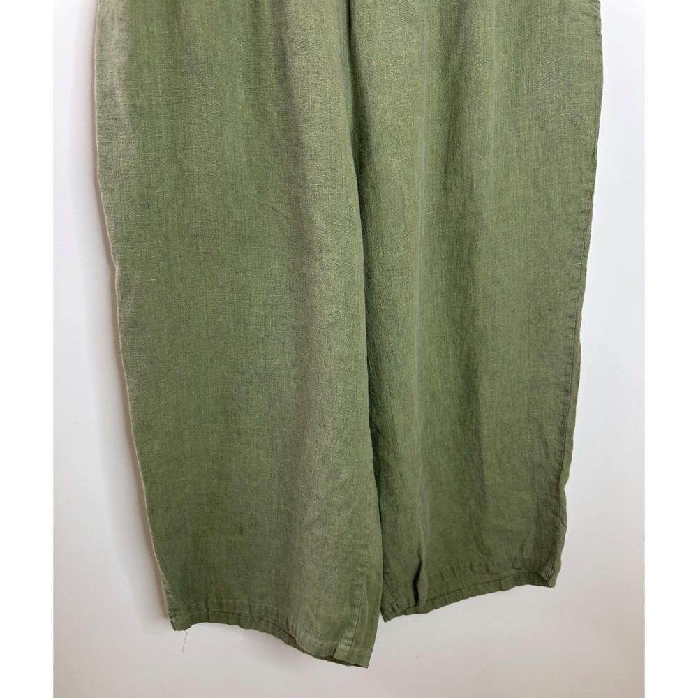 Flax 100% Linen Crop Pants Wide Leg Elastic Waist Faded Green Medium Lagonlook - Picture 8 of 15